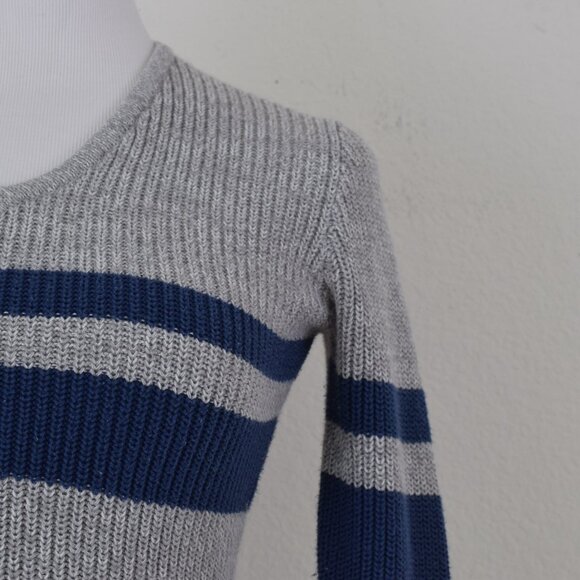 Vintage 90s Gray Striped Acrylic/Cotton V-Neck Crop Sweater Blue Alphast size M - Picture 7 of 10